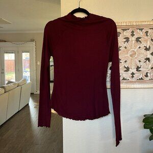 Free People Intimately Burgundy Mock Neck Waffle Knit Top Sz L
